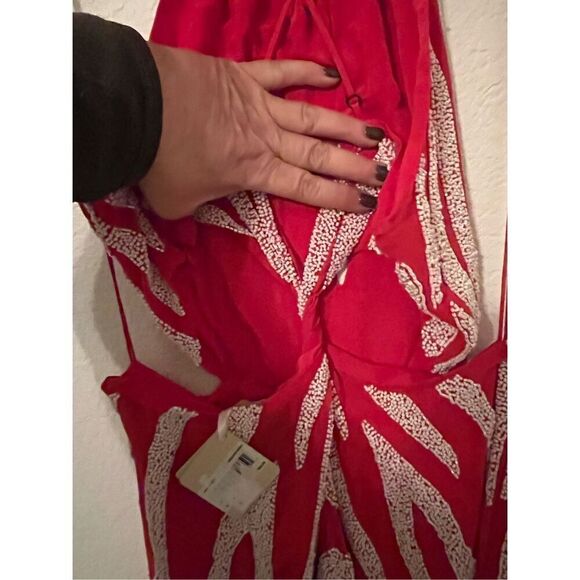 Haute Hippie Red Beaded Twist Back Side Cut Out Asymmetric Hem Dress NEW NWT - Picture 9 of 11